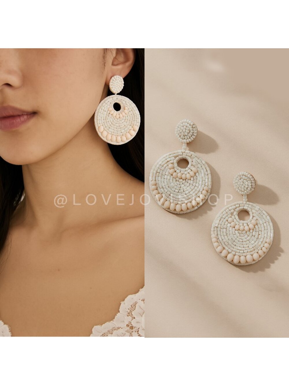 Earrings | Lilo Blush & Off White Beaded Statement Drops | Artisan Luxe
